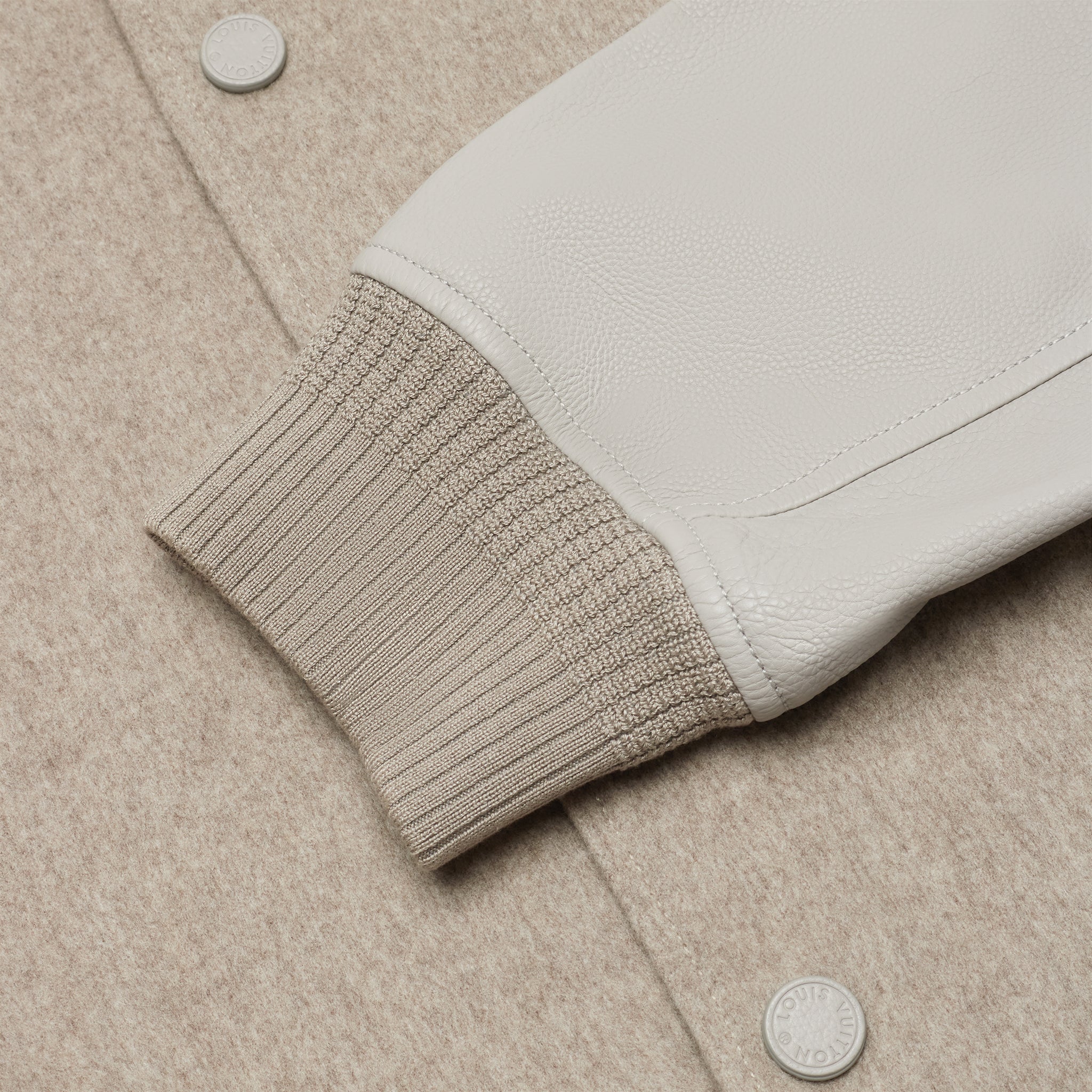 Sleeve view of Louis Vuitton Wool Leather Beige Bomber Jacket